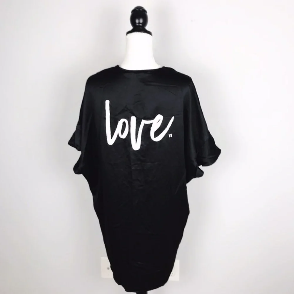 2FOR$30 - VICTORIA'S SECRET Kimono "Love" Robe in Black Satin - Picture 2 of 6